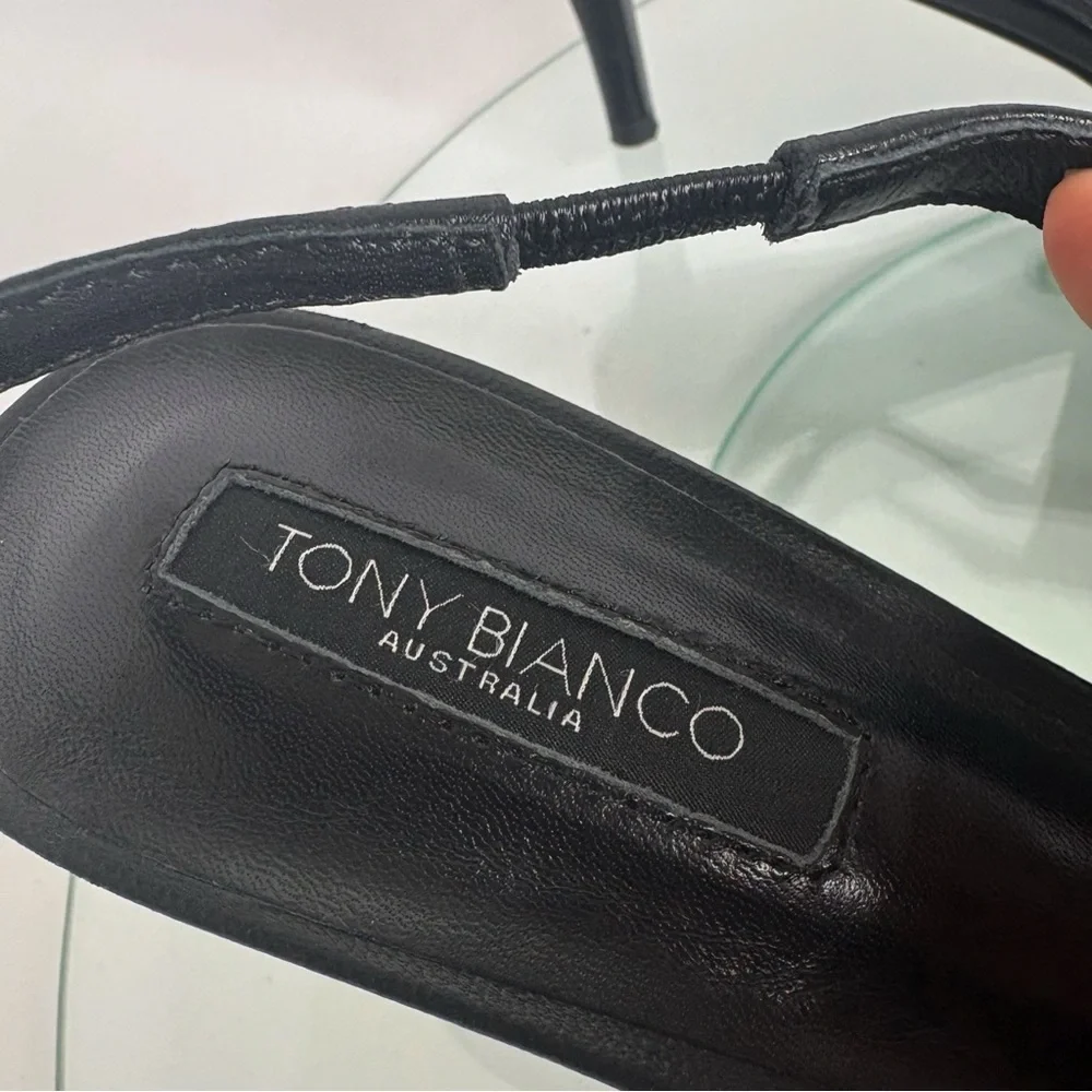 Tony Bianco Delilah Slingback Heels Black Leather Bow Pointed Toe Pumps Size 8